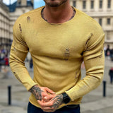 AIDASE  -  Vintage Hollow Out Ripped Sweaters Men 2025 Autumn New Casual Long Sleeve Slim Knitted T Shirts Men's Fashionable Slim Jumpers aidase-shop
