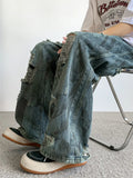AIDASE  -  Washed Denim Jeans Men's American Style Long Pants Hole Loose Wide Leg Jeans Youth Casual Summer Jeans aidase-shop
