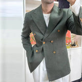 Aidase British Style Men Italian Linen Wide Collar Versatile Blazer Hombre Suit Chaqueta Hombre Prom Blazer Men Blazer Vintage Burgundy aidase-shop