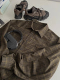 AIDASE  -  Spring Autumn Flowy Soft Oversized Colorful Brown Plaid Shirts for Men Long Sleeve Chic Luxury Designer Clothes 2025