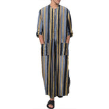 AIDASE  -  Men's Muslim Long Sleeve Cotton Striped Robes Islamic Arabian Kaftan Suit Middle East Dubai Abaya Retro Spring Clothing 2025 New aidase-shop