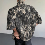 AIDASE  -  Reed Double-sided Men's Shirt Jacquard Texture Pattern Decoration Single-breasted Short Sleeved Lapel Casual Tops aidase-shop