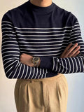 AIDASE  -  Autumn Casual Mens Knit T Shirts Long Sleeve Crew Neck Vintage Jumpers For Men Stylish Striped Knitted Sweaters Tops Male aidase-shop