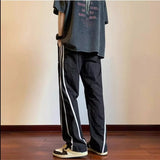 AIDASE  -  Summer Stripe Quick Drying Casual Pants Men Solid Patchwork Embroidery Elastic Waist Drawstring Pocket Loose Straight Trousers aidase-shop