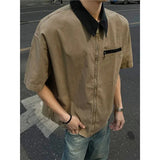 AIDASE  -  Heavyweight Japanese Style Zipper Workwear Short Sleeve Shirt Men Summer Loose Fit American Retro Detroit Jacket Casual Shirt aidase-shop