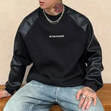 Aidase Mens Y2k Contrast Pu Leather Raglan Sleeves  Sweatshirt Autumn And Winter Genderless Casual Loose Splicing Sweatshirt Unisex aidase-shop