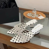 AIDASE  -  Pointed Toe High Heels Women Dot Sandals Summer Singbacks Mules Shoes Elegant Butterfly-knot Stripper Party Sandalias aidase-shop