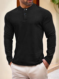 AIDASE  -  Men's Henley Neck Long Sleeve T-Shirt Slim Fit Casual Button-Down Top aidase-shop