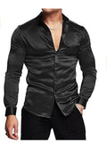 AIDASE  -  iny  Color Slim Fit Men's irt Long Sve Youth Faion Polyester Fiber No Ironing Required Ele Bright Face aidase-shop