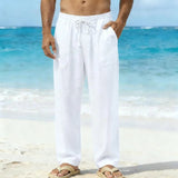 AIDASE  -  Men's Linen Textured Beach Pants Loose Fit Drawstring Casual Trousers with Side Pockets aidase-shop