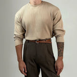 Aidase Mens Autumn Concave Convex Striped Off-Shoulder Long-Sleeved Knitted T-Shirt Gender-Neutral Casual Solid Color Loose Top Unisex aidase-shop