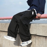 AIDASE  -  Vintage Cargo Pants Men Fashion Streetwear Pockets Wide Leg Straight Y2k Casual Trousers Baggy Drawstring Overalls Black/Gray aidase-shop