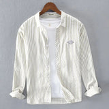 AIDASE  -  Elegant Fashion Harajuku Slim Fit Ropa Hombre Loose Casual Sport All Match Outerwear Square Neck Button Stripe Long Sleeve Blusa aidase-shop