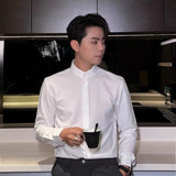 AIDASE  -  Men's Light Mature Shirt Stand Up Collar Slim Three Quarter Sleeves Male Blouse No Ironing Business Ice Silk Long Sleeved Top aidase-shop