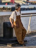 Aidase   Men's New Japanese Retro Overalls Brown Color Casual Pants Couple Pants Loose Straight Trousers Salopettes Romper Jumpsuit aidase-shop