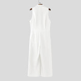 AIDASE  -  Men Jumpsuits Solid Color Lapel Sleeveless Button Male Rompers Streetwear Loose Fashion Casual Overalls Men S-5XL aidase-shop