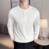 AIDASE  -  High-quality Henry Collar Long-sleeve T-shirt for Men, Stretchable Men's Base Shirt for Autumn.Breathable T-shirt M-4XL aidase-shop