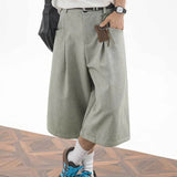 AIDASE  -  Men's Japanese Cityboy Cropped Wide Leg Suit Shorts Pleated Linen Texture 7/8 Length Casual Culottes Pants aidase-shop