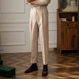 Aidase Men's Luxury Naples Slim-fit High Waist Dress Pants Fashion Solid Color British Retro Premium Elegant Woolen Leisure Trousers