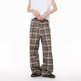 AIDASE  -  Retro American Style Casual Plaid Drapey Loose Fit Long Pants Men Women Trendy Straight Leg Trousers Polyester Fiber aidase-shop