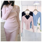 AIDASE  -  Women V-Neck Slim Fit Off Shoulder Pullovers Spring Autumn Hollow Out Backless Knit Sweater Top Slim Sexy Knitwear Top aidase-shop