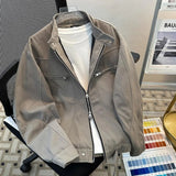 AIDASE  -  Men's Khaki Cargo Jacket Lapel Zipper Casual Loose Fit Workwear Coat aidase-shop