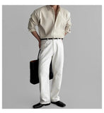 AIDASE  -  Lapel Pit Stripe Texture Long Sleeve Shirt Men's Casual Business Shirt High-end Drapery Light Versatile Top Male Blouse aidase-shop