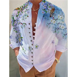 Aidase Spring Autumn 3D Print Shirts Men's Long-Sleeved Stand-Up Collar Casual Shirt Cardigan Fashion Tops Streetwear Clothing For Men