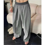 AIDASE  -  Loose Wide Leg Pants for Men Casual Fashion Urban Style Polyester Fabric Four Seasons Suitable Pure Color Micro Stretch aidase-shop