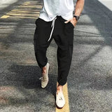 AIDASE  -  Men's Striped Linen Blend Harem Pants Elastic Waist Drawstring Casual Trousers aidase-shop