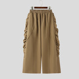 AIDASE  -  Men Pants Solid Color Elastic Waist Joggers Casual Ruffle Trousers Men Streetwear Loose Fashion Male Wide Leg Pants aidase-shop