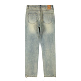 Aidase Streetwear Vibe Distressed Washed Trousers Jeans Yellow Mud Dyed Zipper Split Slim Straight Jeans Men Retro Jeans Vintage Y2k