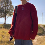 =Aidase Solid Color Basic Thick Line Sweater Male Ins Trend Net Red Multi Color Crewneck Sweater Autumn Winter Loose Pullover Sweater aidase-shop