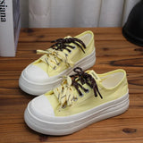 AIDASE  -  Hot Sale Women Thick Sole Canvas Shoes Vintage Fashion Students Breathable Lace-Up Sneakers Platform Black Sports Shoes aidase-shop