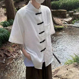 AIDASE  -  New Chinese Style Men's Shirt Trend Short Sleeve Stand Collar Jacquard Pattern Button-front Shirts Summer Stylish 21E6432 aidase-shop