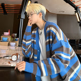 AIDASE  -  Autumn Striped Cardigan Sweater Men Korean Knitted Sweater Pullover Harajuku Hip Hop Streetwear Loose Knitwear Coat Male Clothes aidase-shop