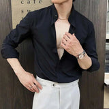 AIDASE  -  Summer Darkwear Stripe Stand Up Collar Elastic Korea Fashion Long Sleeve Casual Male Tops Loose aidase-shop