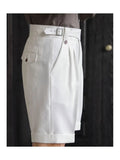 AIDASE  -  Summer Thin Naples Shorts Men British Style Paris Waist Buckle Button Straight  Knee Length Pants Vintage Business Casual Shorts aidase-shop