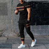 AIDASE  -  Summer Male Loose Casual Printing T-shirt Elastic Waist Pants Set Men Short Sleeve Street Style Pullover Tee Sweatpants Homme aidase-shop