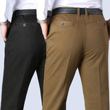 AIDASE  -  Men's Cotton Suit Pants Smart Casual Straight Solid Color Dress Trousers Men Four Seasons Loose Formal Office Full Length Pants aidase-shop