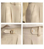 AIDASE  -  Seersucker Naples Suit Trousers Mens British Stylish High-waisted Belt Design Straight Pants Summer Slim Business Casual Pants aidase-shop