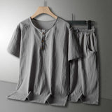 AIDASE  -  Linen short-sleeve shorts set for men, Chinese-style loose round neck summer fashion casual sportswear aidase-shop