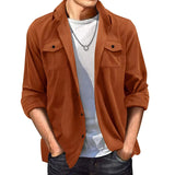 AIDASE  -  Fashion Suede Shirt for Men's Clothing Spring Autumn Casual Solid Color Pocket Long Sleeves Turn-down Collar Coats Loose Tops aidase-shop
