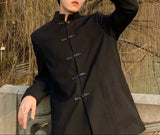 AIDASE  -  New Chinese Style Suit Men's Niche Design Traditional Button Stand Collar Jacket Black Straight Wide Shoulder Coats Ruffian Cool aidase-shop