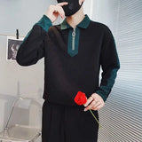 Aidase Autumn and Winter Men's Fashion Loose Colored Half Zip Sweater Long Sleeve Polo Neck Casual Comfortable Versatile Top aidase-shop