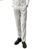 AIDASE  -  Men Striped Trousers, Fashion Slim Suit Pants, Office Casual Plaid Pant, Asian Size 29-38, Gray,Black,Dark Blue aidase-shop