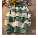 Aidase POLO Collar Sweater Boys Stripe Academy Winter Slouchy Style Man Clothes Retro Autumn Winter Thickened Coat Knit Sweater Men aidase-shop