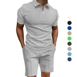AIDASE  -  Men's Summer Suits Solid Color Waffle Lapel Slim-fit Short Sleevett-shirt Casual Fashion Men's Clothing aidase-shop