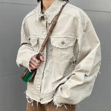 AIDASE  -  Niche Frayed Retro Denim Jacket High Street Workwear Jean Coats for Men Loose Short Casual Outwear Pink Trendy Men's Clothing aidase-shop