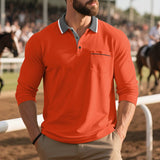 AIDASE  -  Men's Button-up Turn-down Collar Polo Shirt Autumn Fashion Mens Pullover Casual Long Sleeve Contrast Color Patchwork Polo Shirts aidase-shop